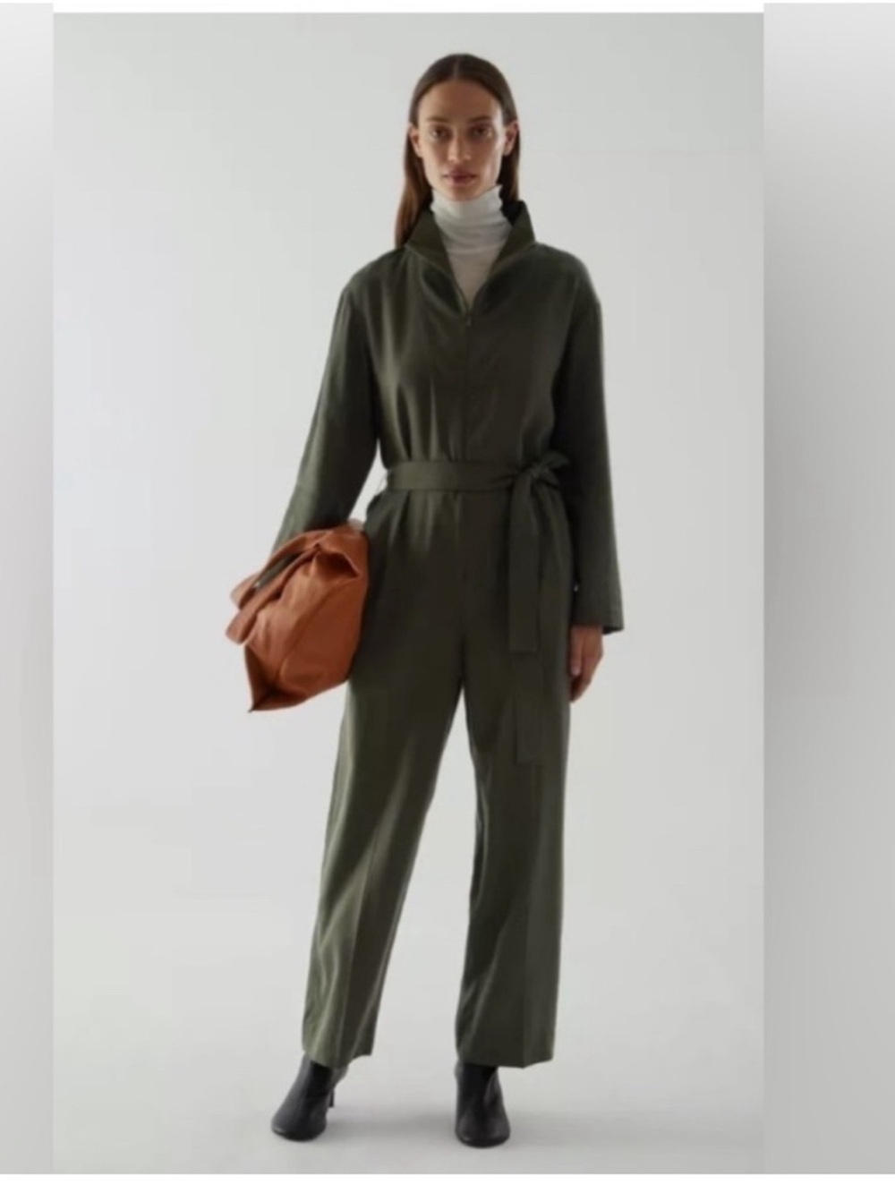 COS NWOT minimalist green longsleeve utility contemporary jumpsuit size EU 34